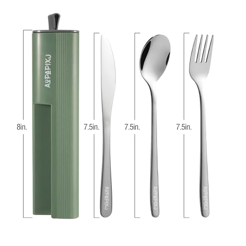 Green 18/8 Stainless Steel Reusable Travel Utensils Set with Case & Phone Stand
