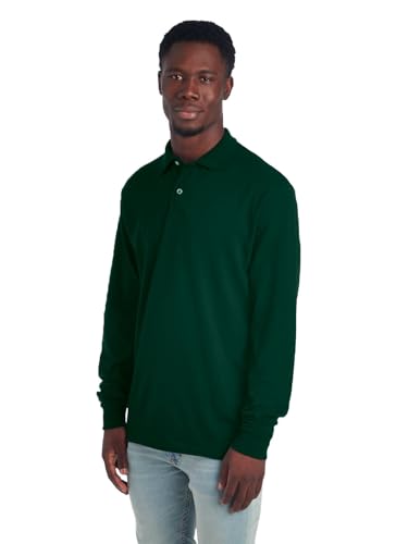 Jerzees Men's Dri Power Cotton Blend Polo Shirt - Large, Forest Green, Long Sleeve