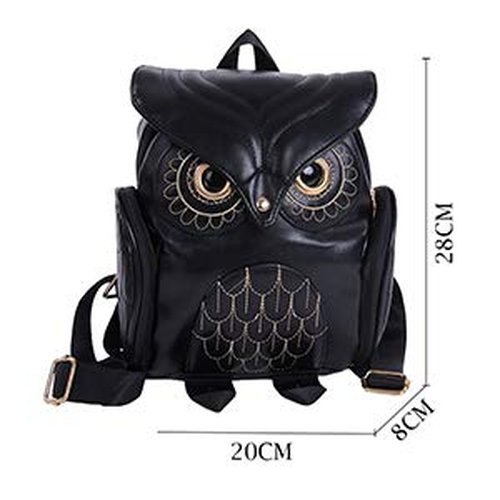 WYSBAOSHU Fashion Owl Backpack Small Casual Daypack for Women Pu Leather Mini Bag (Black)