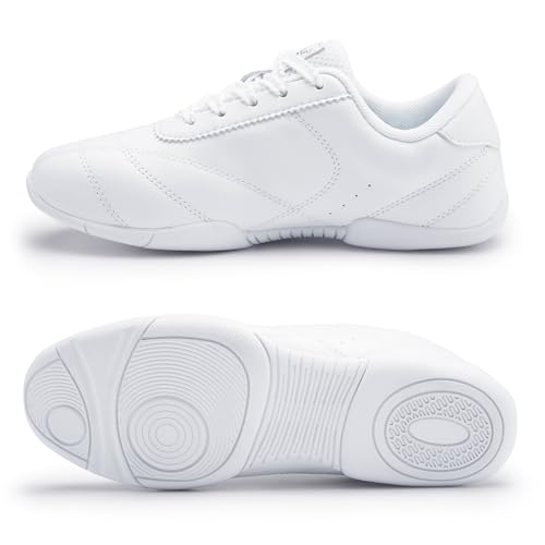 Women Leather Cheer Shoes - White PU Cheerleading Sneakers, Variation of 7