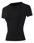 Runhit Women's Short Sleeve Compression Workout Top – UPF 50+ Quick Dry Gym Shirt, Medium, Black