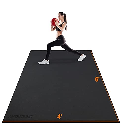 Anngrowy Black 6'x4' Heavy Duty Exercise Yoga Mat for Home Gym & Workout