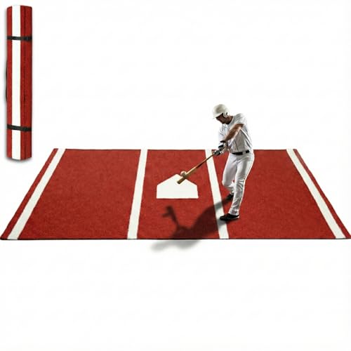 Malletra 10x5 Red Heavy Duty Baseball Hitting Mat - Rollable Turf, Non-Slip Batting Practice