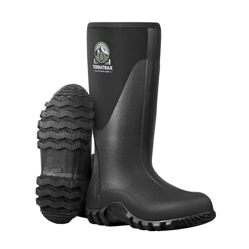 Men's Waterproof Rubber Muck Boots 6mm Neoprene - Black, TerraTrax