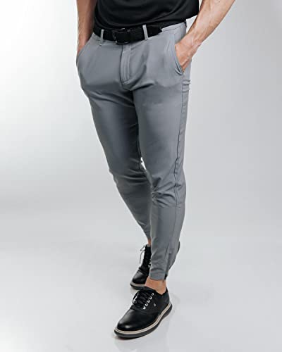 Primo 36W x 30L Tall Golf Joggers Light Gray - Lightweight, Four-Way Stretch, 4 Pockets, Elastic Zipper Ankles, Inner Gel Waistband
