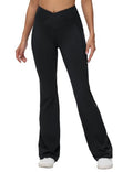 Baleaf Women's V Crossover Flare Leggings with Pockets High Waist 34 Inch Inseam Large Black