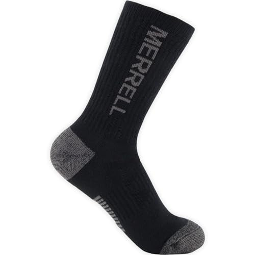 Merrell Unisex Moab Hiking Crew Socks - Full Cushion, Medium-Large Black