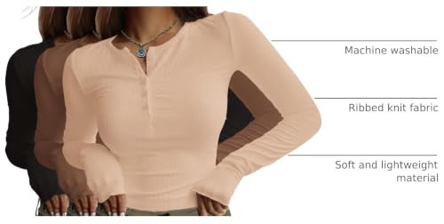 Ekouaer Women's Henley Long Sleeve Thermal Shirts 3 Pack - Small Black Beige Brown