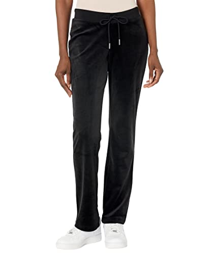 Juicy Couture Womens Rib Waist Velour Pants with Drawcord - Large Liquorice