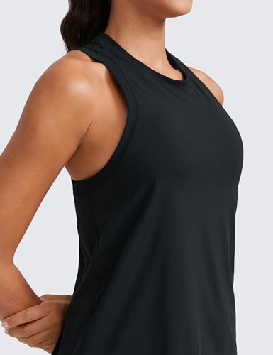 Medium Black Pima Cotton Crewneck Tank Top for Workout & Casual Wear