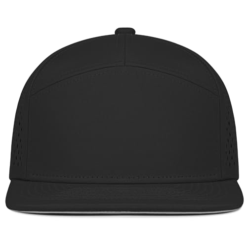 Performance Trucker Hat for Men & Women - 7 Panel Snapback Flat Bill Cap - 7XL Big Heads / 11 Black