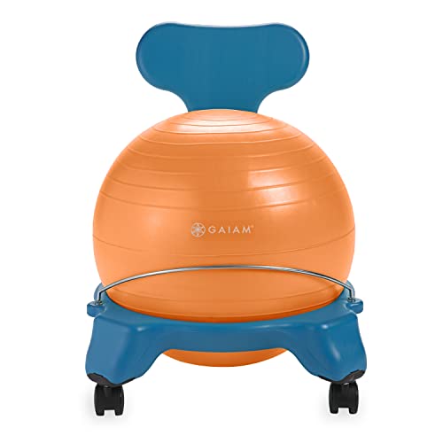 Gaiam Classic Balance Ball Chair for Kids - Blue/Orange, Active Seat for Focus & Posture