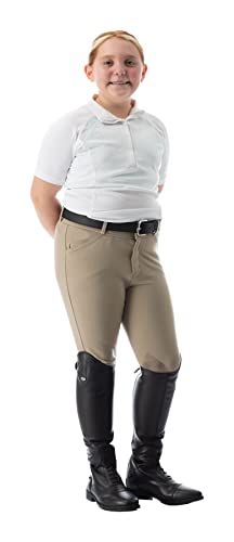 Kids Riding Breeches with Silicone Knee Grip - Tan, Size 16