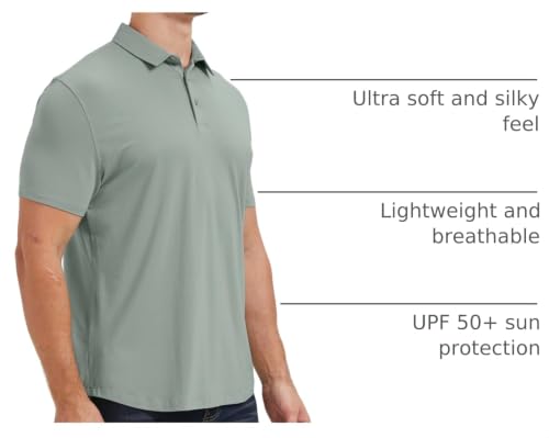Men's Ultra Soft Bamboo Viscose Polo Shirt - Curved Hem, 3-Pack, Large, Black/Pacific Blue/Sage
