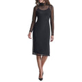 DKNY Women's Long Sleeve Mesh Turtleneck Dress - Large Black