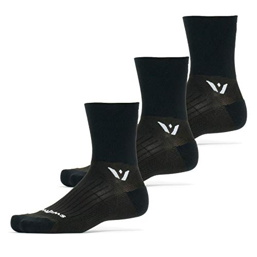 Large Black Swiftwick Performance Quarter Crew Trail Running & Cycling Socks 3 Pack