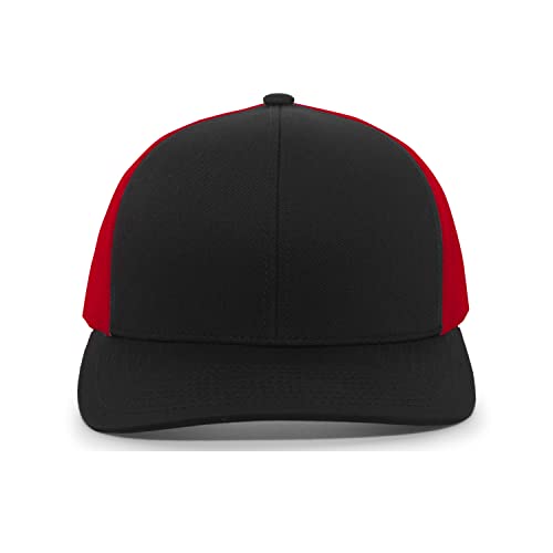 Pacific Headwear Unisex Snapback Trucker Cap - Black/Red/Black, One Size