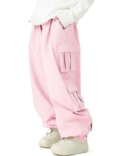 Unisex XL Pink Insulated Waterproof Cargo Snow Pants - Ski & Snowboard Gear