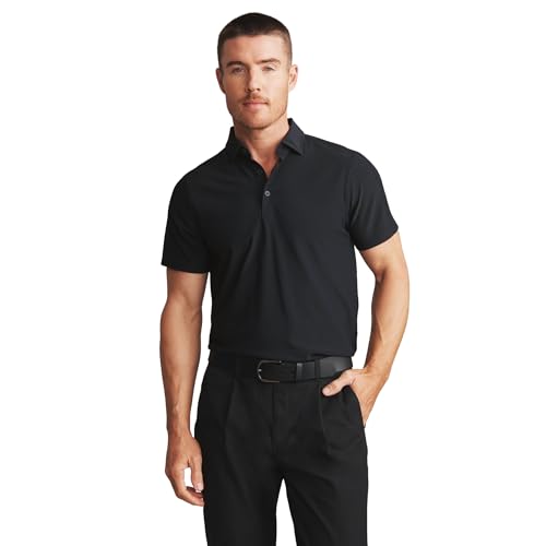Rhone Men's Regatta Pique Polo - Small Black, Anti-Odor Moisture-Wicking Golf Shirt