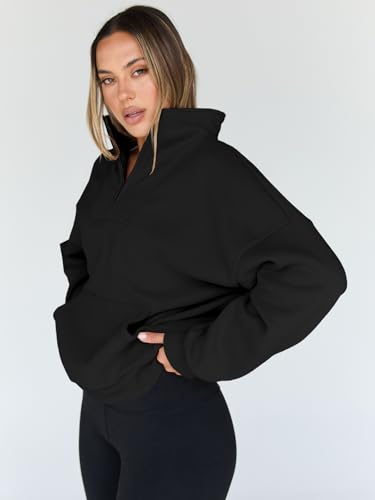 Black Medium Quarter Zip Sweatshirt for Women - Workout Hoodies