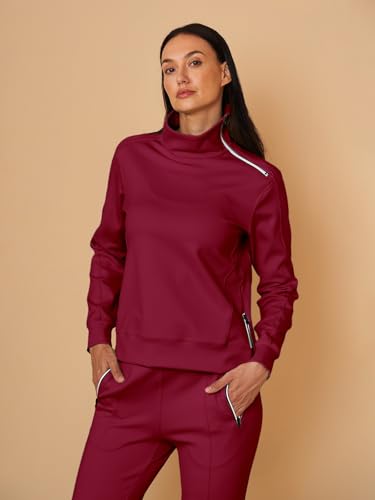 Golf Sweatshirts for Women Burgundy Small Long Sleeve Zipper Pullover Thermal Top