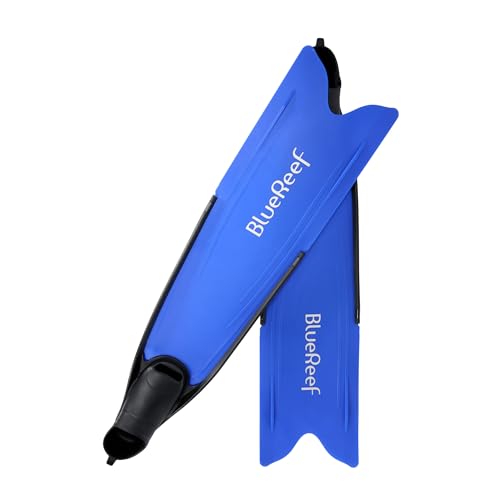 Blue Reef Freediving Fins - Full Foot Snorkel & Spearfishing Fins, Dark Blue, Size 45/46