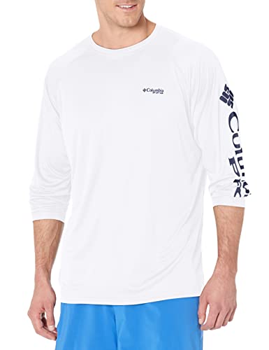 Men's Long Sleeve Fishing Shirt UPF 50 Sun Protection White/Nightshade Logo Large
