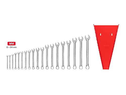 19-Piece Combination Wrench Set with Rack - Metric, Offset & Angled Open Ends