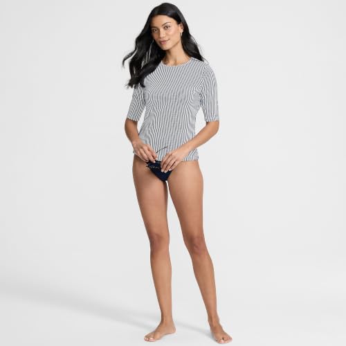 Women's Elbow Sleeve Rash Guard - Deep Sea Navy Mini Stripe, Large