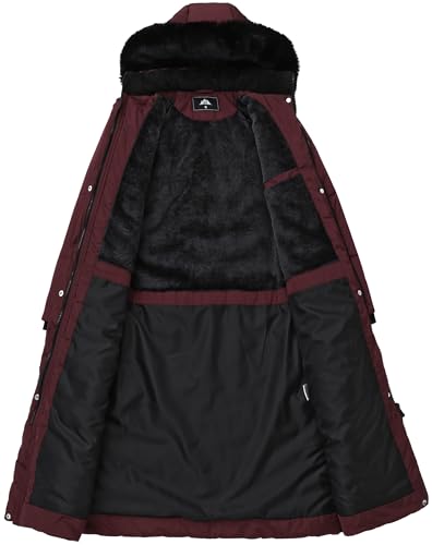 MOERDENG Women's XXL Dark Red Waterproof Winter Puffer Coat - Maxi Down Jacket