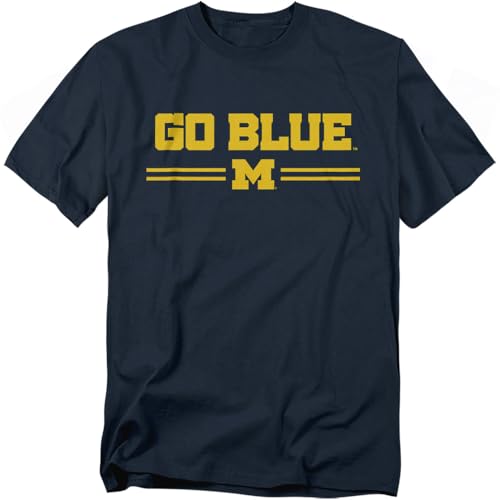 University of Michigan Go Blue Lines T-Shirt for Adults Large Navy