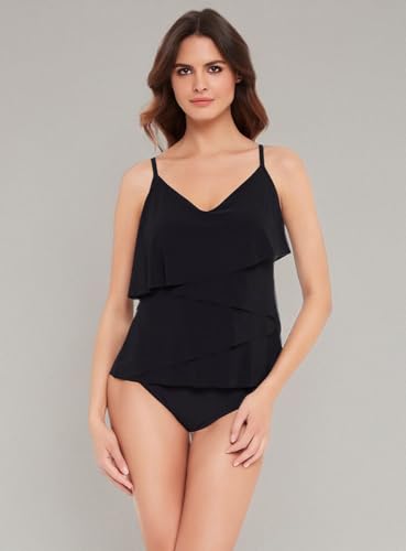 Women's Black Adjustable Tankini Top with Soft Cups - Chloe Style, Size 14