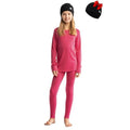 Kids Thermal Underwear Set & Beanie Hat - 8-9 Years Pink - Merino Wool Base Layer