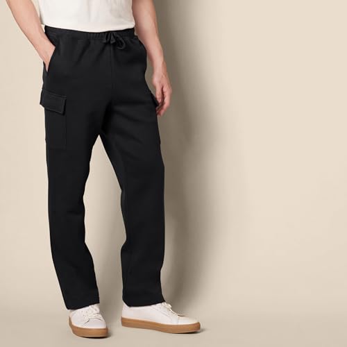 Men's Relaxed Fit Cargo Fleece Sweatpants - Large Black