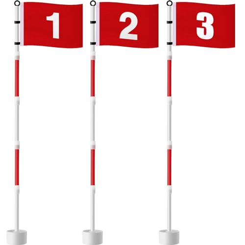 3-Pack Golf Flagstick Set with 6ft Poles, Numbered Flags & Cups for Practice