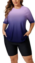 Halcurt Women's Plus Rash Guard Swim Shirt Boyshorts Set Ombre Purple 2X