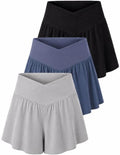 Women's Crossover Flowy Shorts 3-Pack with Pockets - Large Gray Black Slate Blue