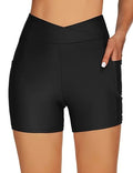 Tournesol Women's 4-Inch High Waisted Swim Shorts with Pockets - XX-Large Black