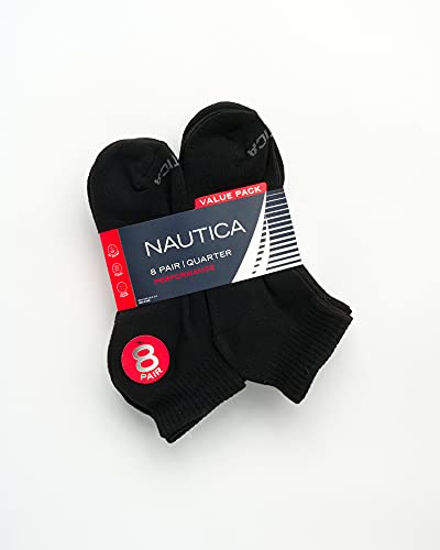Nautica Mens Quarter Socks - Cushioned Moisture-Wicking Athletic Socks 6 Pairs - Black, Size 12.5