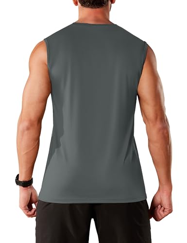 Men's UPF 50+ Quick Dry Sleeveless Muscle Shirt - Dark Grey, Large