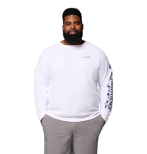 Men's Long Sleeve Fishing Shirt UPF 50 Sun Protection White/Nightshade Logo Large