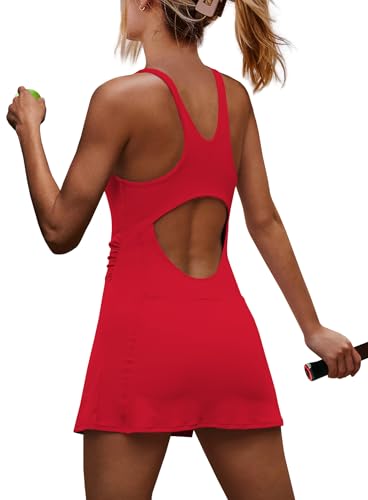 X-Small Womens Athletic Dress with Built-in Shorts Red Sports Outfit