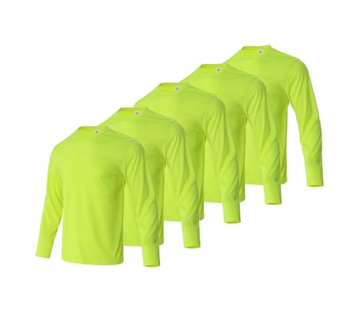 Men's Long Sleeve Athletic T-Shirts Pack - Quick Dry Performance Workout Tee, Large, 5-Pack Yellow