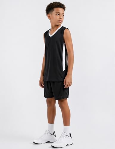 Youth Boys Reversible Basketball Jerseys Set - Large Black White 10 Pack