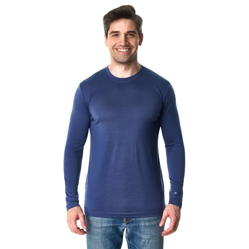 X-Large Merino Wool Thermal Shirt for Men Long Sleeve Dark Blue