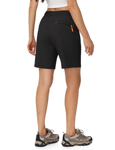 Women's Hiking Shorts 8 Inch Quick Dry with Pockets - Medium Black - Rdruko