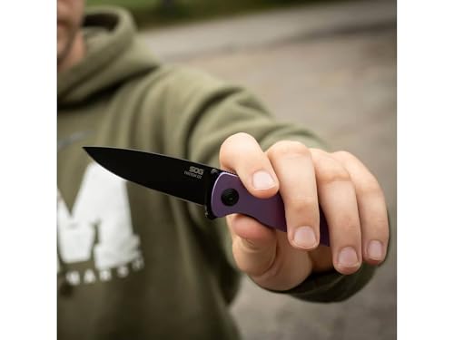 SOG Twitch III Folding Knife - Slim Lightweight Assisted Open with Purple & Black Handles