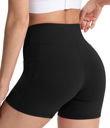 Women's High Waisted Workout Shorts with Pockets - Black, X-Large