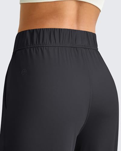 Petite Fit Women's Wide Leg Casual Pants with Elastic Waist and Pockets - Black
