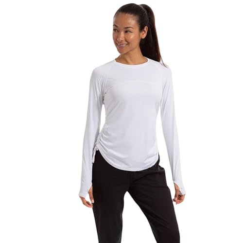 Women's UPF 50+ White Crew Top with Drawstring - Medium